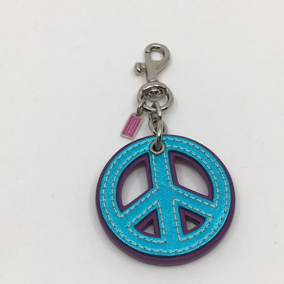Coach | Accessories | Coachleather Fuchsia Metallic Blue Peace Sign ...